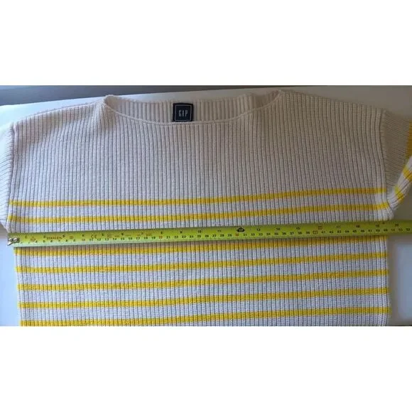 Gap Stripe Shaker‎ Sweater Yellow Cream Knit Women's Medium Merino Wool Pullover - Picture 4 of 9